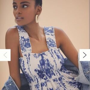 Anthropologie Conditions Apply Blue and White Smocked Tank Top NWT